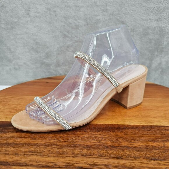 Schutz S-Derika Sandals 8 Stone Nude Honey Beige Slip On Two Strap Suede Leather - Picture 1 of 16